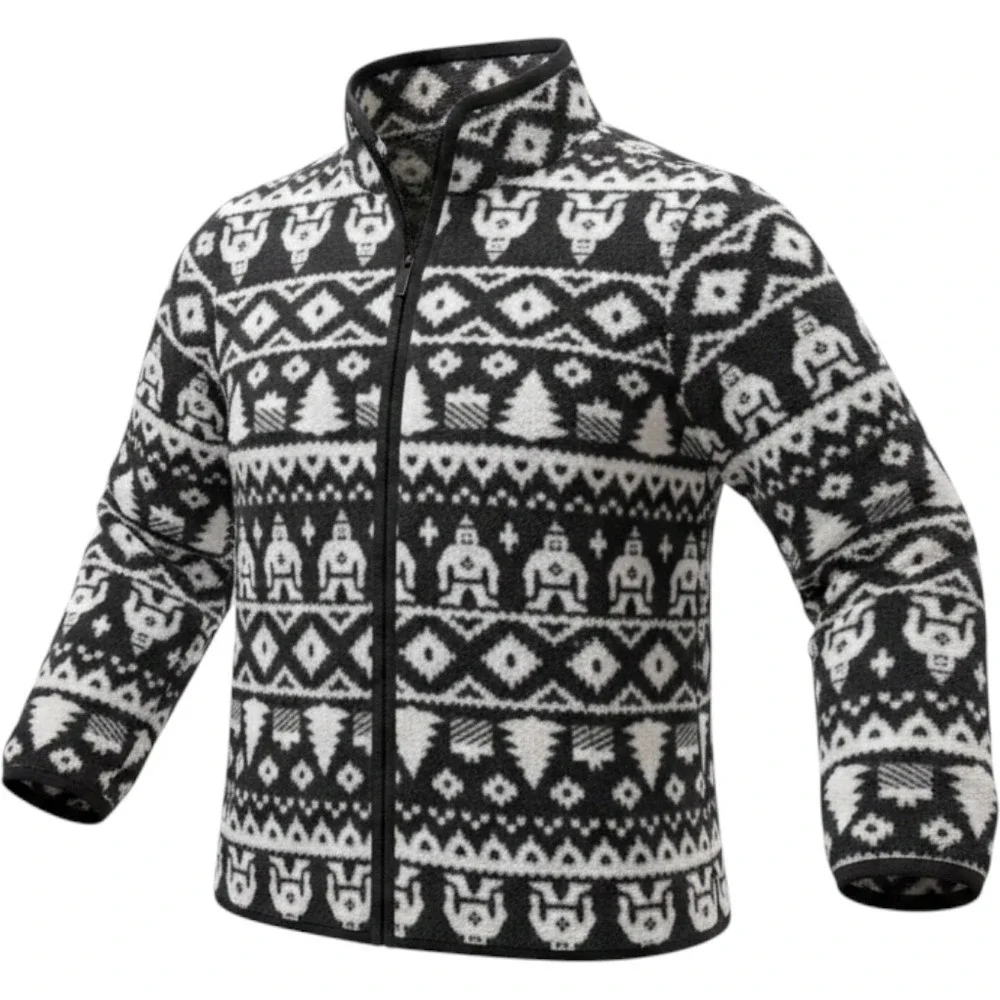 OshKosh Bgosh Toddler 2T Fleece Jacket Black White Bigfoot Fair Isle Full Zip